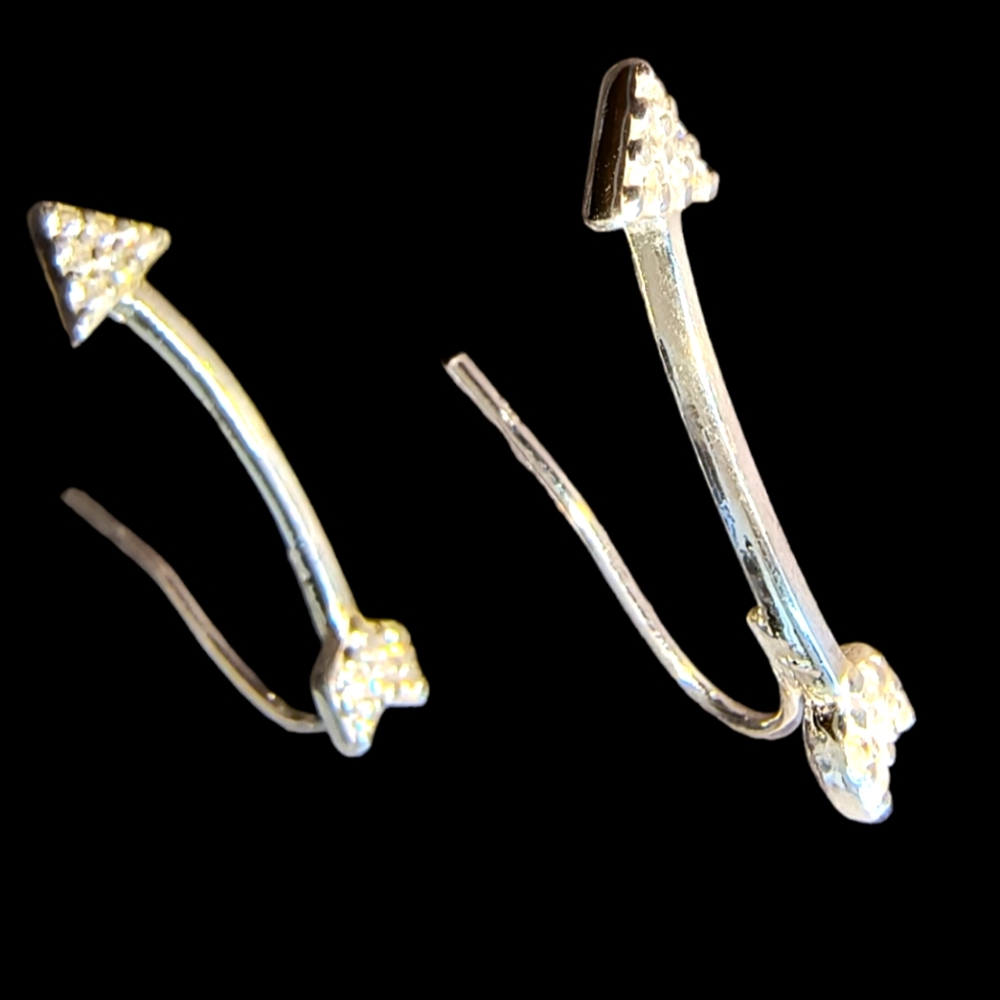 Sterling Silver & Clear Sparkle CZ Arrow Ear Climber Earrings - Picture 3 of 9